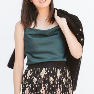 Cathy Satin Cowl Neck Camisole in Emerald Green